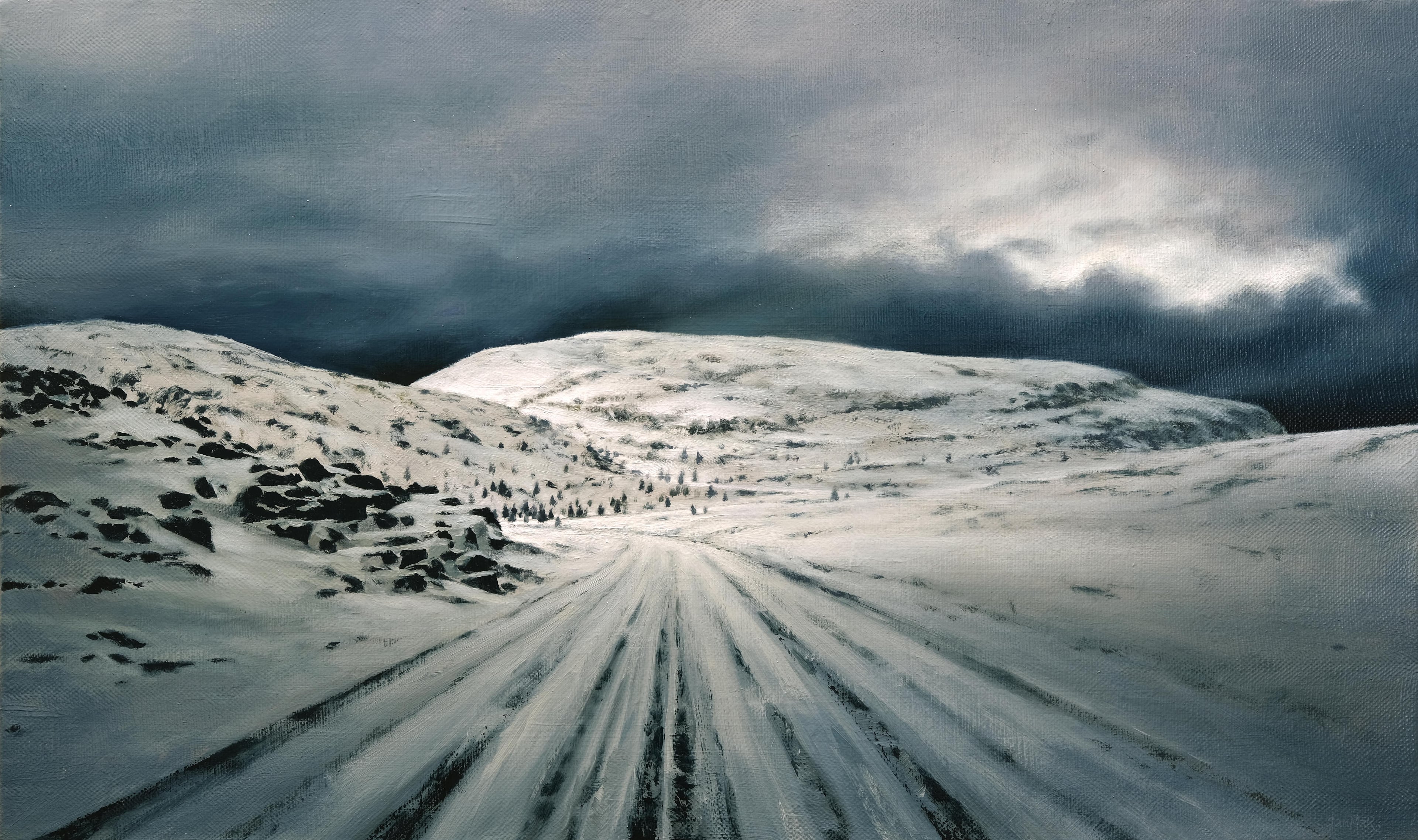 Snowy road 03 - Huile sur toile de lin, 2025 par JanMar